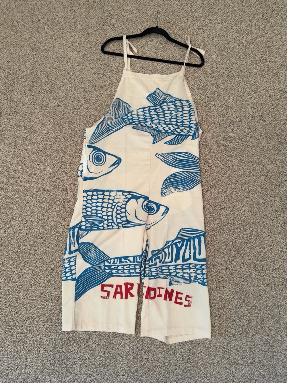 Sardine Blue & Red Satin Cropped Jumpsuit VACATION NEW size Large - Picture 2 of 3